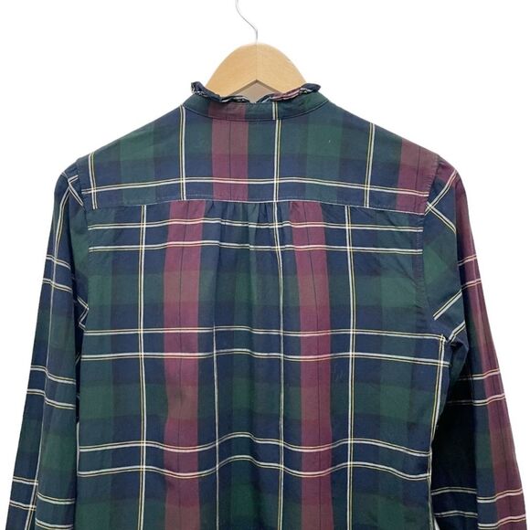 Trovata Birds of Paradis Caroline Ruffle Cuff Blouse Wine Navy Plaid Size Small - Picture 7 of 12